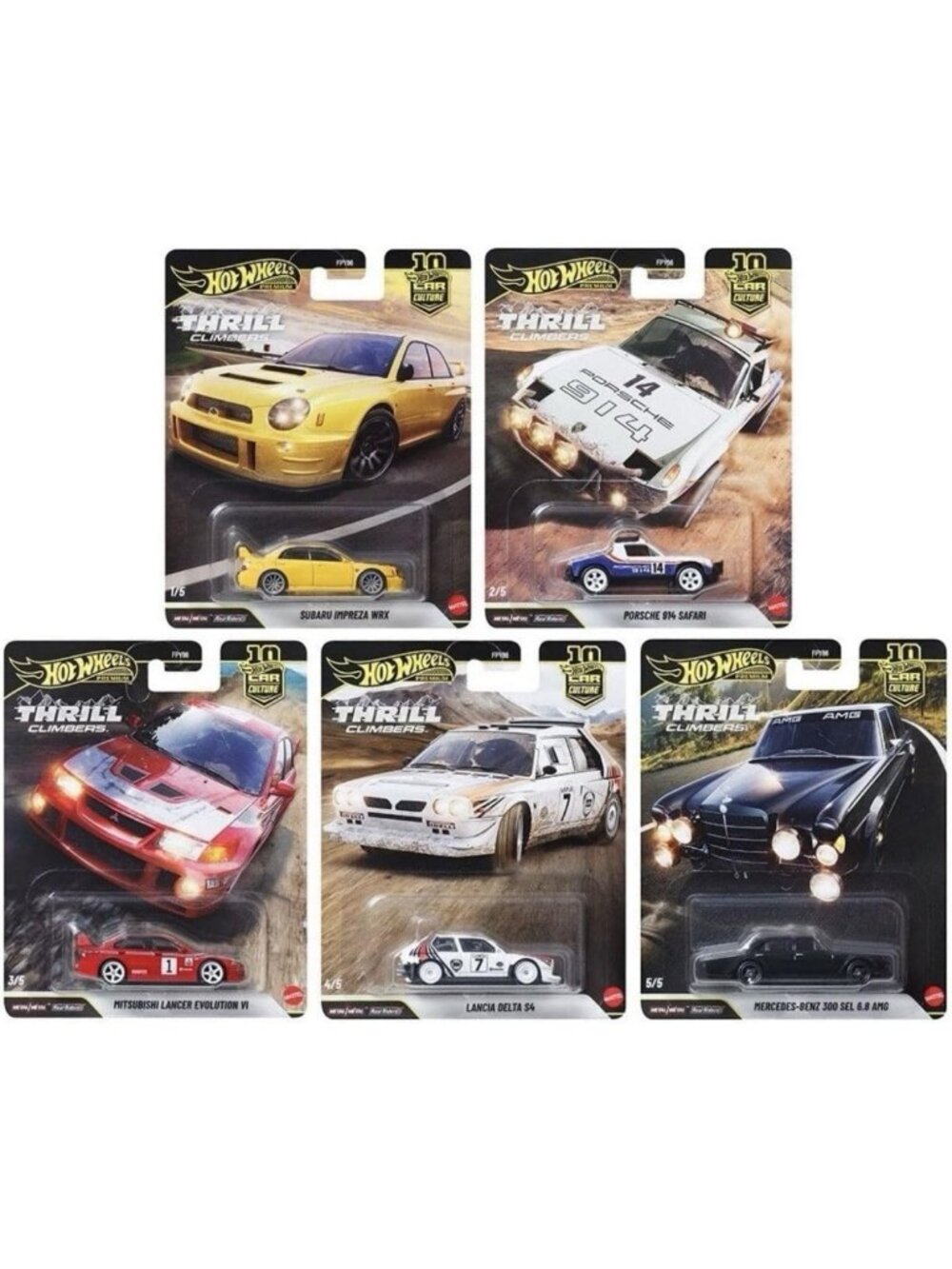 Die-Cast 1:64 Scale Rally Cars Set - Hot Wheels Premium Thrill Climbers 5-Pack